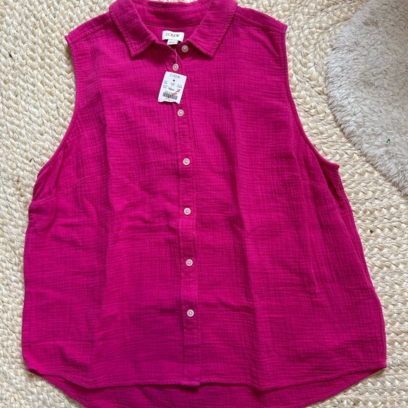 J. Crew Tops - NWT J Crew sleeveless women’s pink collar button down shirt blouse top XXL